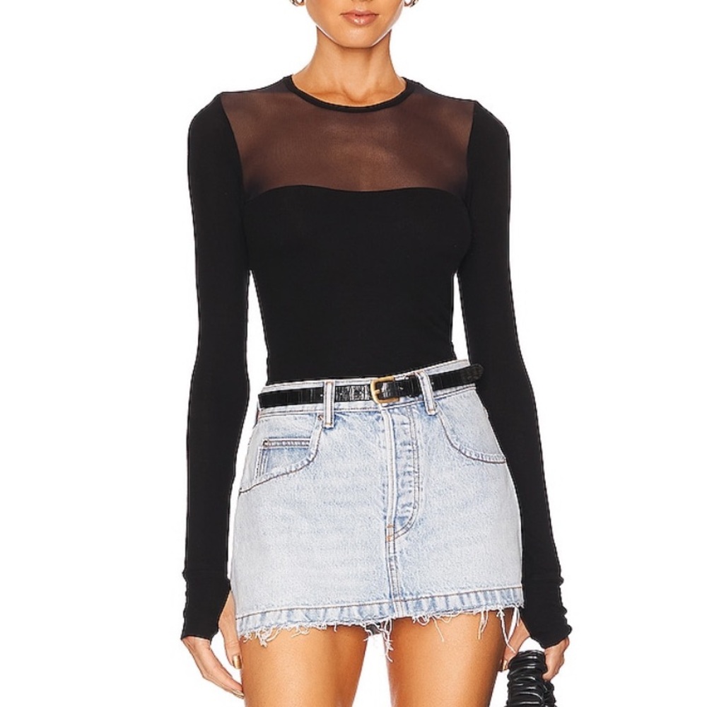 Mesh panel long sleeve top